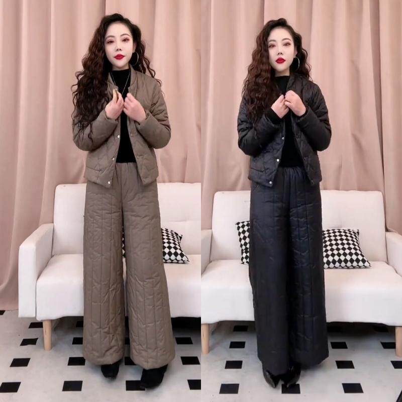 棉服套装女2025冬季新款时尚爆款减龄阔腿裤妈妈洋气欧货两件套,女装/女士精品,时尚套装,淘宝优惠券,粉丝福利购,淘宝优惠卷