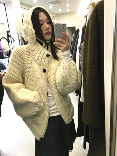 YA家正确版韩国新款纯手工编织handmade厚实外套米白羊毛针织开衫
