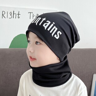 男孩足球帽儿童帽子纯棉包头帽套装男童帽子女童帽围脖2件套秋冬