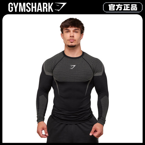 Gymshark Onyx 5.0超级英雄无缝压缩衣长袖T恤男士弹力紧身健身衣