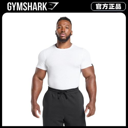 英国Gymshark鲨鱼Ribbed螺纹肌肉修身短袖男弹力罗纹健身T恤训练