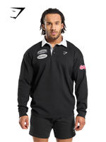 Gymshark Rugby Shirt, men's heavyweight cotton rugby Polo shirt, retro fitness loose top, long sleeves thumbnail 4