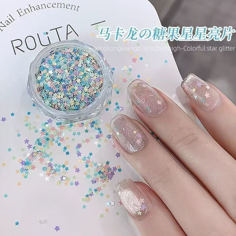 美甲星星亮片银色白色彩色五角星