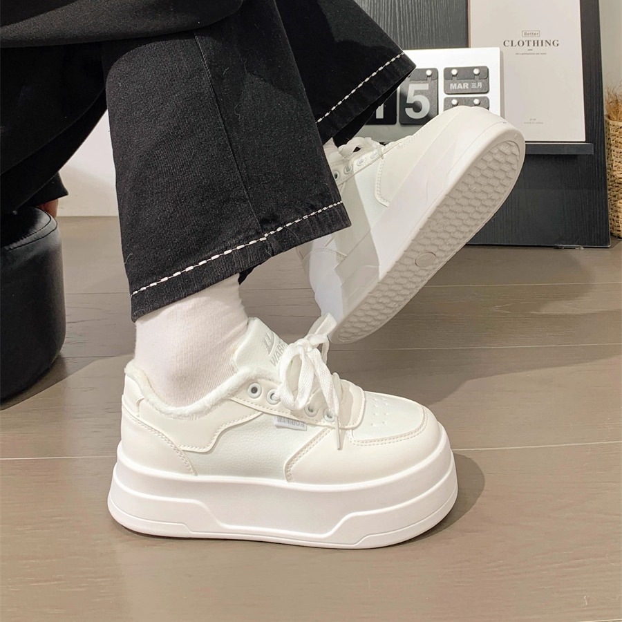 回力加绒二棉鞋女冬厚底小白鞋女百搭增高休闲板鞋白色系带运动鞋
