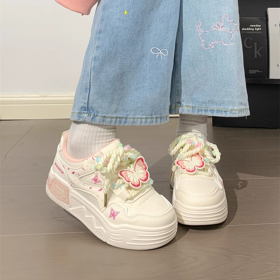 回力樱花粉蝴蝶厚底小白鞋女