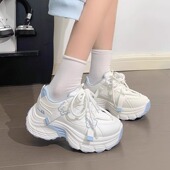 透气厚底运动鞋 回力女鞋 女 秋季 爆款 浅蓝蝴蝶皮面老爹鞋 女2026新款