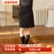 知识分子miu风 复古高腰直身裙女冬款 百搭羊毛格纹休闲通勤半身裙