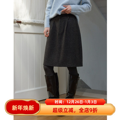复古纯色小个子羊毛呢半身裙女秋冬款藏肉花苞裙叠穿高腰a字短裙
