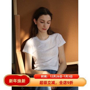 百搭上衣 T恤女夏款 纯白色仿亚麻质感微透薄款 微宽松正肩圆领短袖