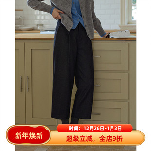 复古黑灰色人字纹羊毛毛呢高腰直筒裤九分裤女秋冬款休闲通勤西裤