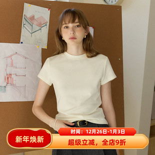 亲肤柔软磨毛蓄热圆领正肩弹力百搭短袖 保暖内搭上衣 T恤女加厚款