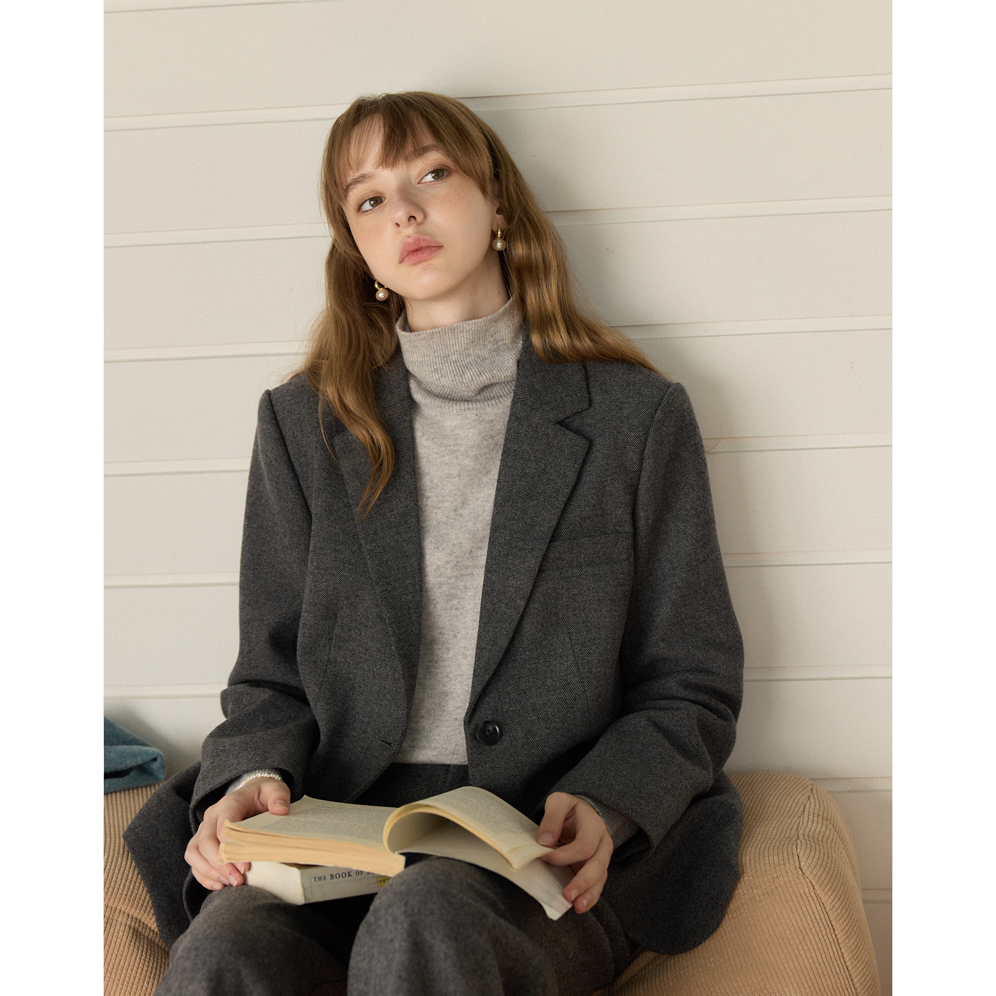 英伦复古风宽松短款羊毛毛呢西装外套女秋冬季新款呢子通勤小个子