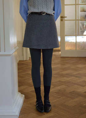 复古灰色休闲百搭a字全羊毛毛呢高腰短款半身裙女秋冬款呢子半裙