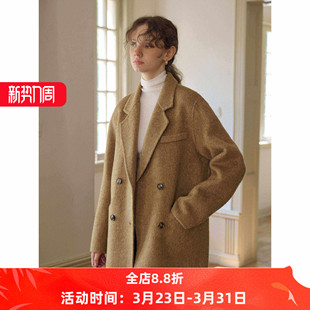毛呢外套小个子 羊毛骆驼绒双面呢大衣女秋冬季 复古西装 领宽松短款