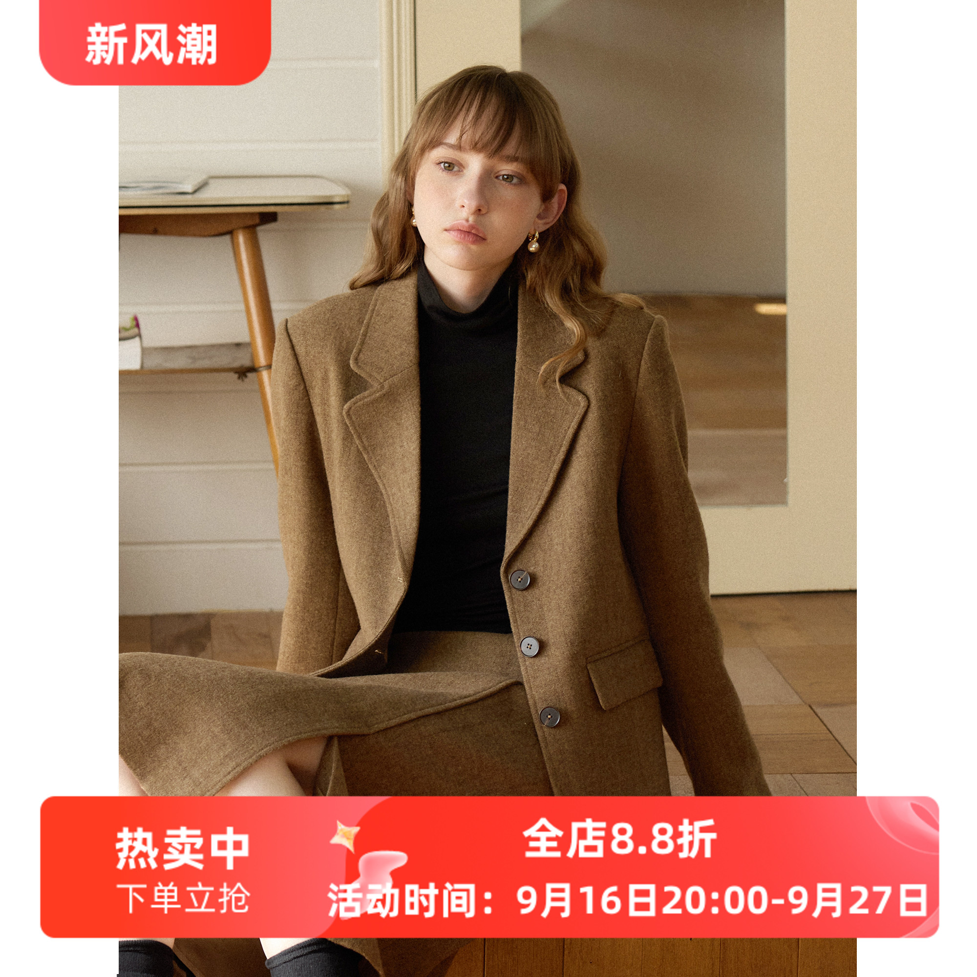 英伦复古风宽松短款羊毛毛呢西装外套女秋冬季新款呢子通勤小个子