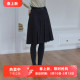 复古深灰色百搭高腰羊毛混纺毛呢a字百褶半身裙女秋冬款 半裙 中款