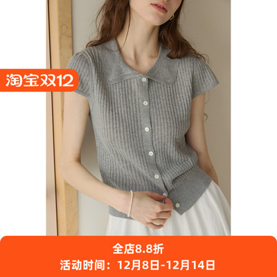 miu系polo娃娃领短袖针织衫