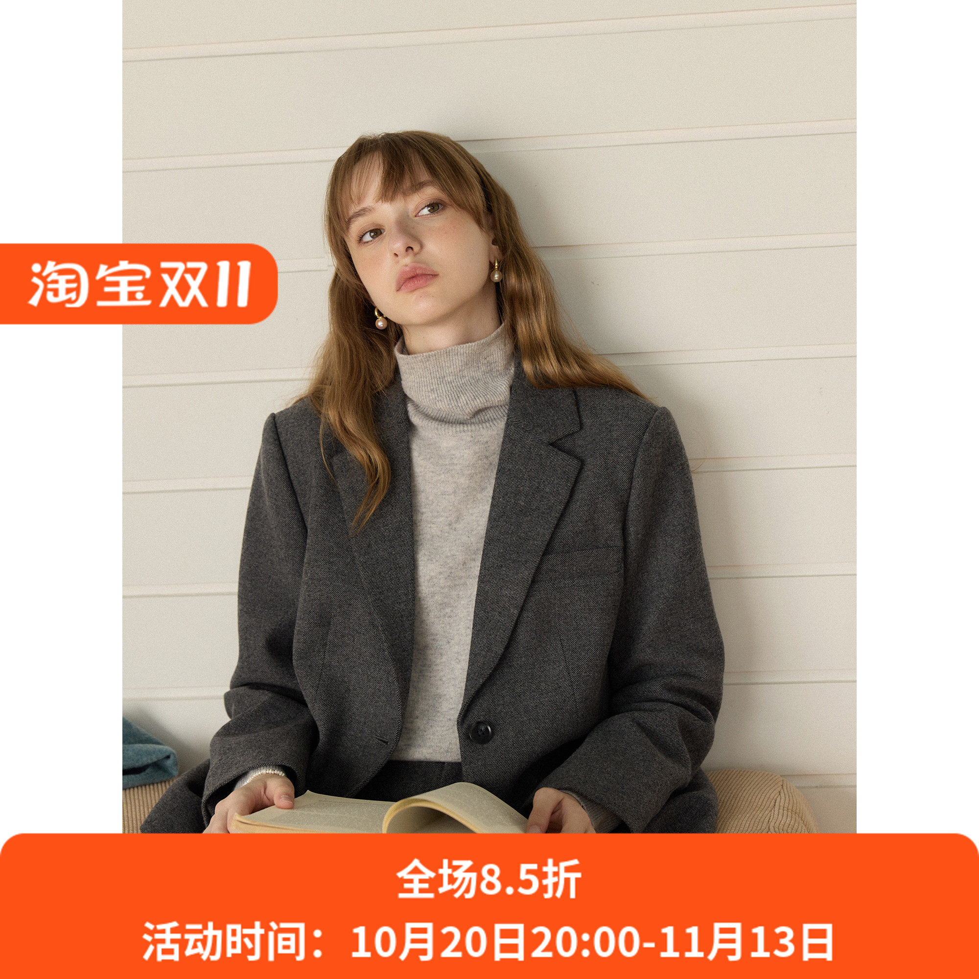英伦复古风宽松短款羊毛毛呢西装外套女秋冬季新款呢子通勤小个子