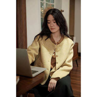 徐莫西法式骆驼绒小香风短款羊毛双面呢大衣女秋冬新款小个子外套