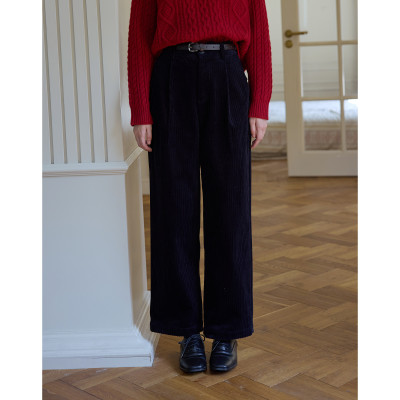 徐莫西法式复古高腰宽松纯棉灯芯绒长裤子女秋冬季新款休闲直筒裤