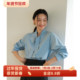 好打理蓝色系带简约不易皱长袖 衬衣 百搭休闲韩版 宽松衬衫 女春夏款