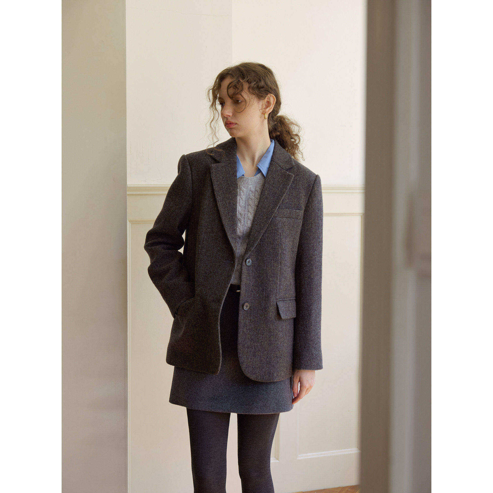 复古全羊毛休闲宽松短款西装毛呢外套女秋冬款呢子通勤韩版小个子