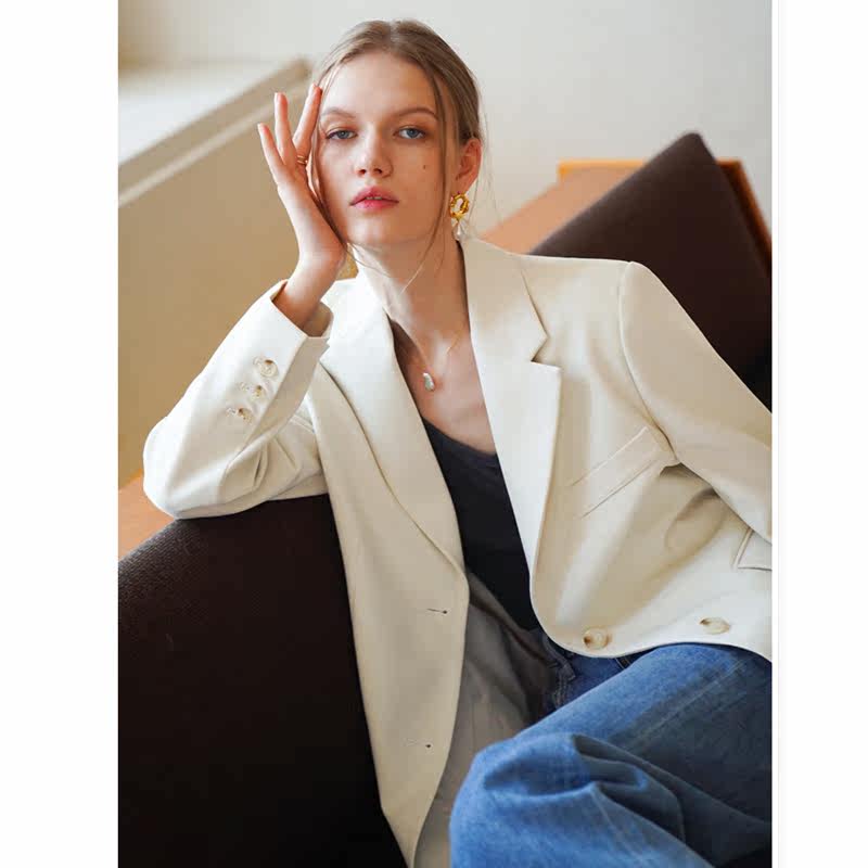 徐莫西 云米白色宽松小西装外套女秋季新款气质韩版通勤职业西服