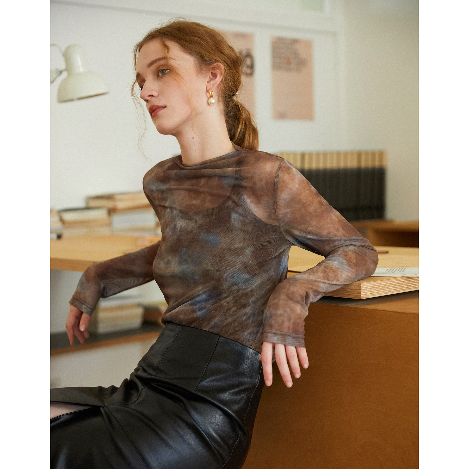 印花网纱打底衫T恤叠穿内搭上衣