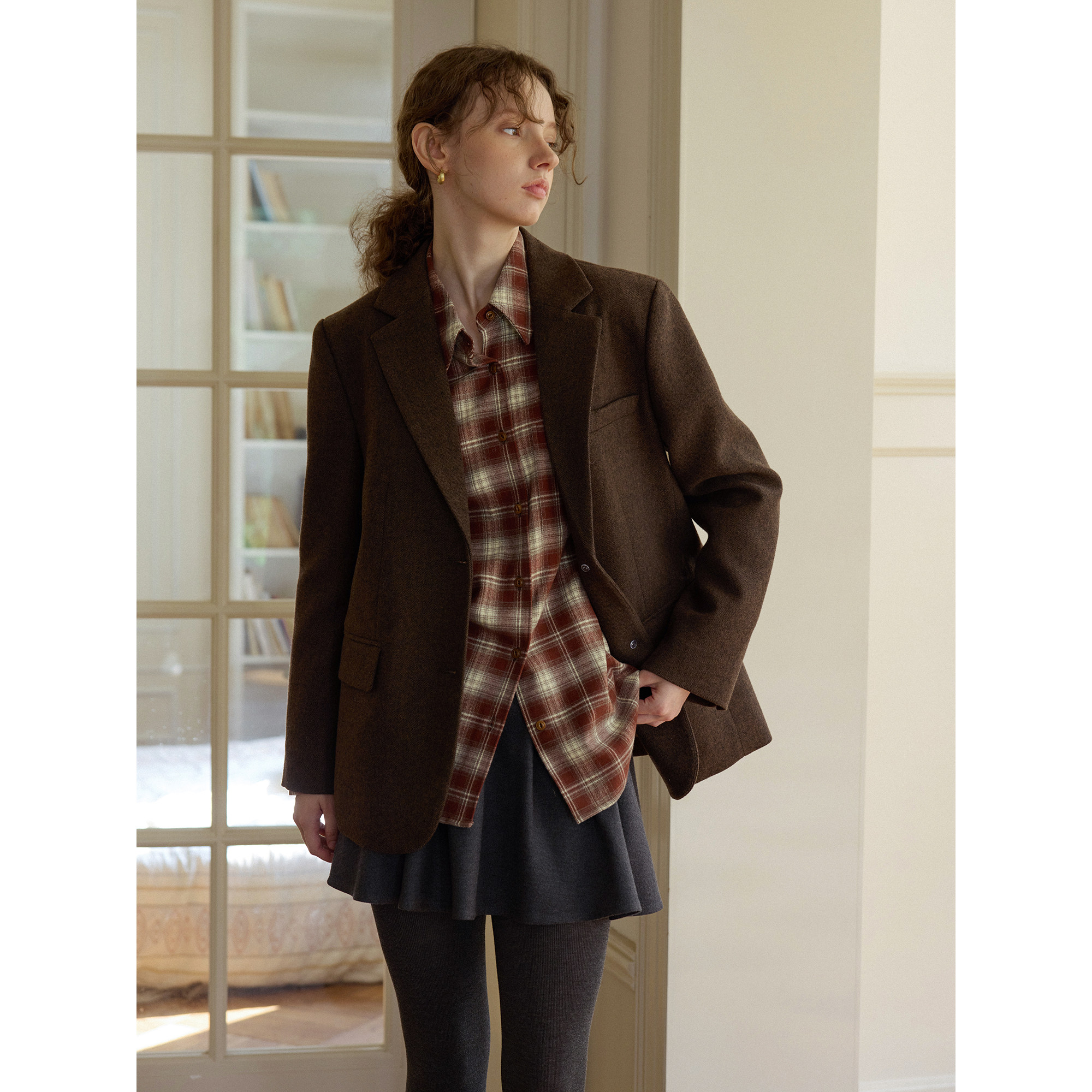 英伦复古风宽松短款羊毛混纺毛呢西装外套女呢子秋冬款通勤小个子