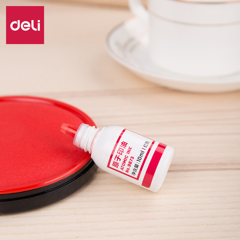 得力9873原子印油红色印章水快速干印泥油财务姓名评语章油公章印油特