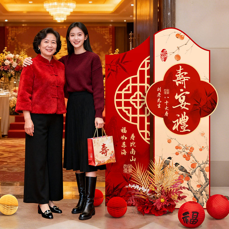 老人过寿宴礼包厢迎宾牌装饰摆件爸妈生日长辈70大寿客厅氛围布置