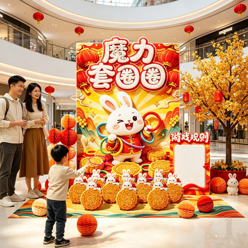 中秋主题套圈游戏背景板公司商场活动魔力套圈圈KT板节日互动道具