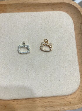 久保不掉色14k包金镶锆石凯蒂猫吊坠手工diy水晶手链项链配饰