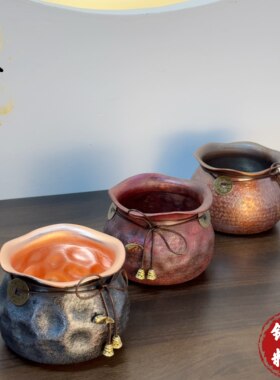 紫铜茶渣缸建水福袋聚宝小茶洗功夫茶具手工高档干泡废水水盂笔洗