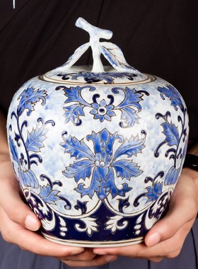 高端手绘仿古景德镇青花瓷摆件客厅茶几花瓶中式家居装饰品博古架