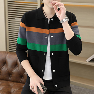 高档男士入秋新款开衫毛衣男休闲针织衫潮流修身休闲外套男设计感