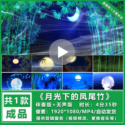 月光下的凤尾竹C调降B葫芦丝伴奏演出舞蹈led高清背景视频素材