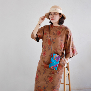 高端 显瘦 柔美莲花枝 100真丝香云纱 改良旗袍连衣裙 精工 珍藏