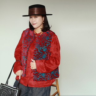 高端定制 红蓝福字纹 非遗100%真丝漳绒 大气新中式夹棉马甲