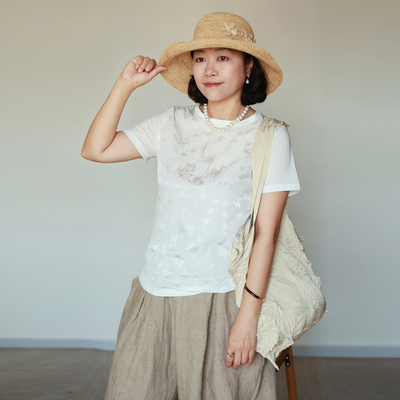 回馈~ 超值提花小鹿 真丝+高织棉 百搭显瘦 短袖T 恤