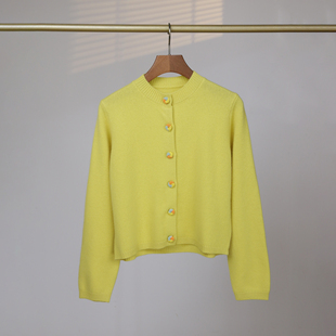 26早春 定染春日黄 手工彩珠扣 简约百搭减龄明媚羊毛开衫女
