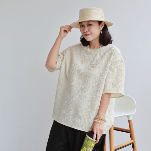 大气珍珠白真丝宽松廓形上衣