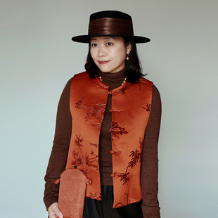 手工盘扣 三君子 夹棉非遗漳绒马甲 艾玛橙 新年战袍