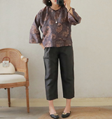 改良斜襟新中式 重工色织绫罗紫棕色 风真丝旗袍盘扣上衣 珍藏 特