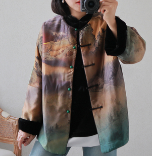 特 山水之间~ 意境浓  双面穿 真丝丝绒+香云纱面料中式棉服棉服