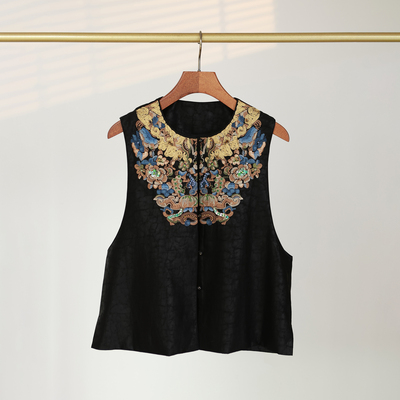 金缕云章  重工定位绣花 黑色香云纱 优雅轻奢 轻中国风马甲