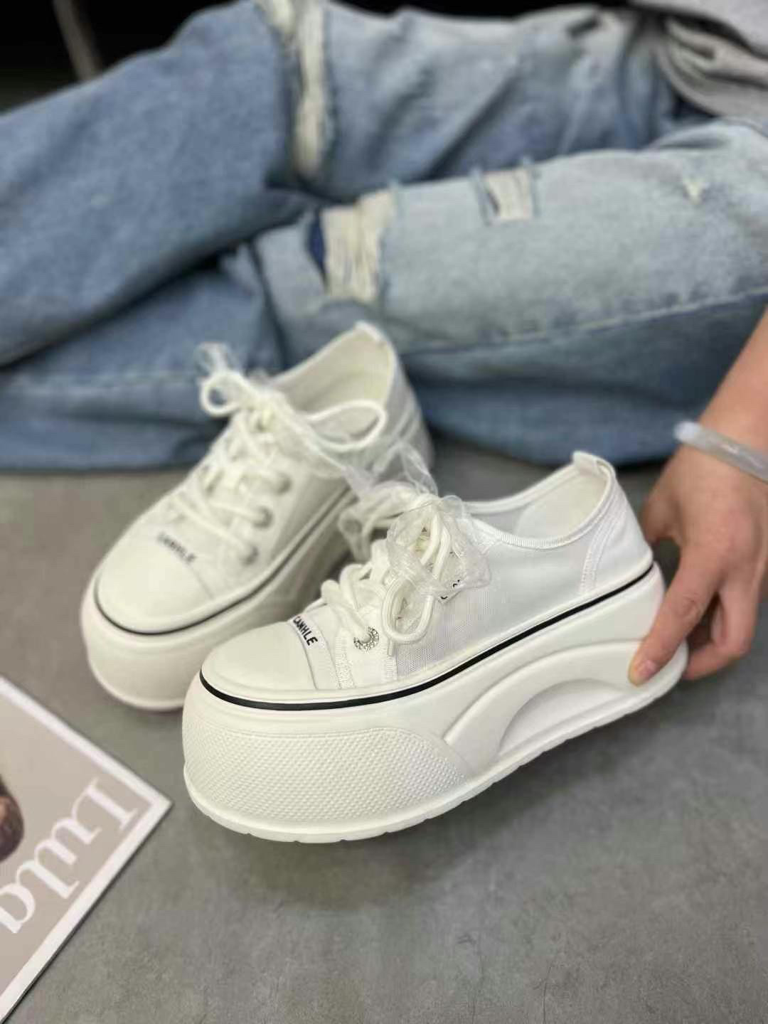 欧洲站2025夏季新款时尚板鞋百搭休闲鞋超轻厚底女鞋潮单网透气鞋,女鞋,网面鞋,淘宝优惠券,粉丝福利购,淘宝优惠卷