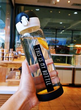 玻璃杯子男学生韩版弹跳盖水杯女韩国便携创意潮流清新简约可爱潮