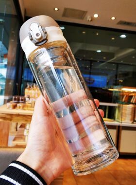 透明水杯子男韩版双层玻璃杯女韩国学生森系创意清新简约可爱便携