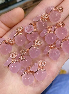 粉钱袋子玫瑰金吊坠锁骨链